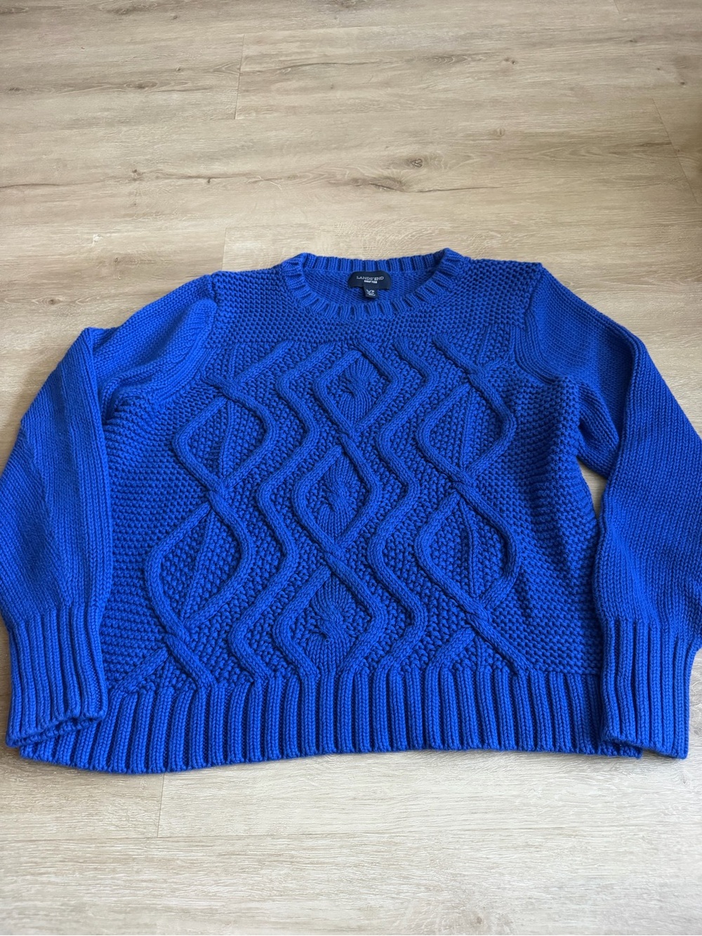 Lands End Drifter Fisherman Sweater Sz Large P Blue 100% Cotton Long Sleeve